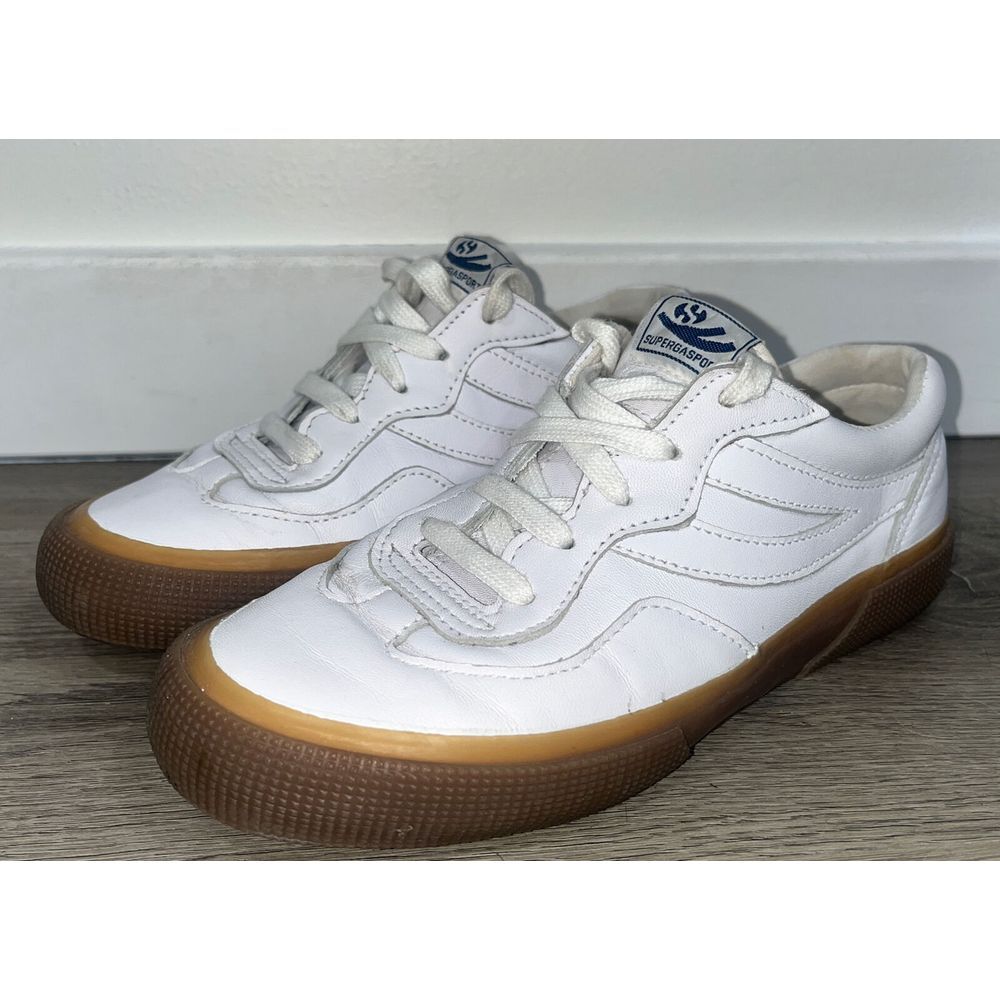 Superga Womens Leatther Low Top Lace Up Fashion Sneakers White Brown Size 7